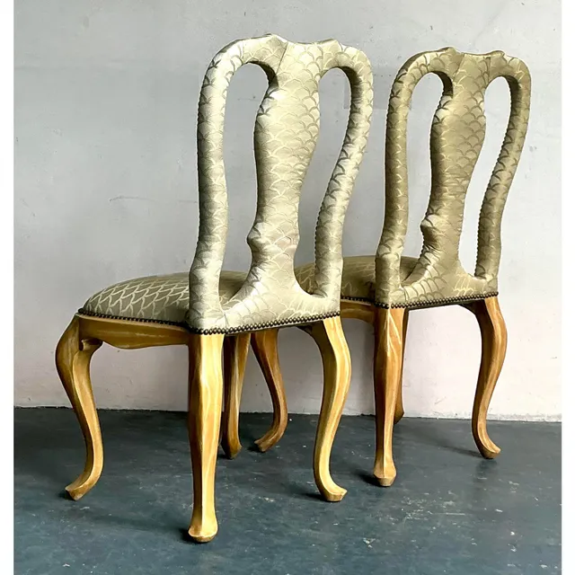 Vintage Regency Nailhead Queen Anne Dining Chairs - A Pair — additional photo 2