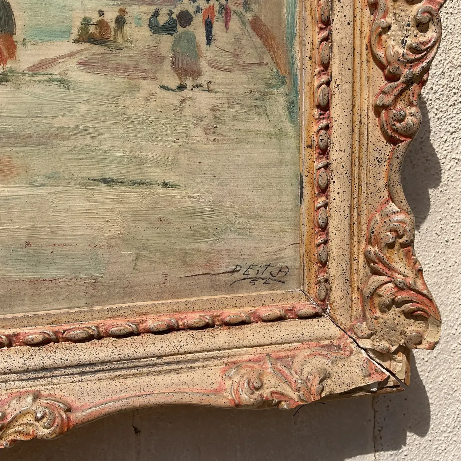 Vintage Regency Original Figurative Seascape Oil Painting on Board — additional photo 3
