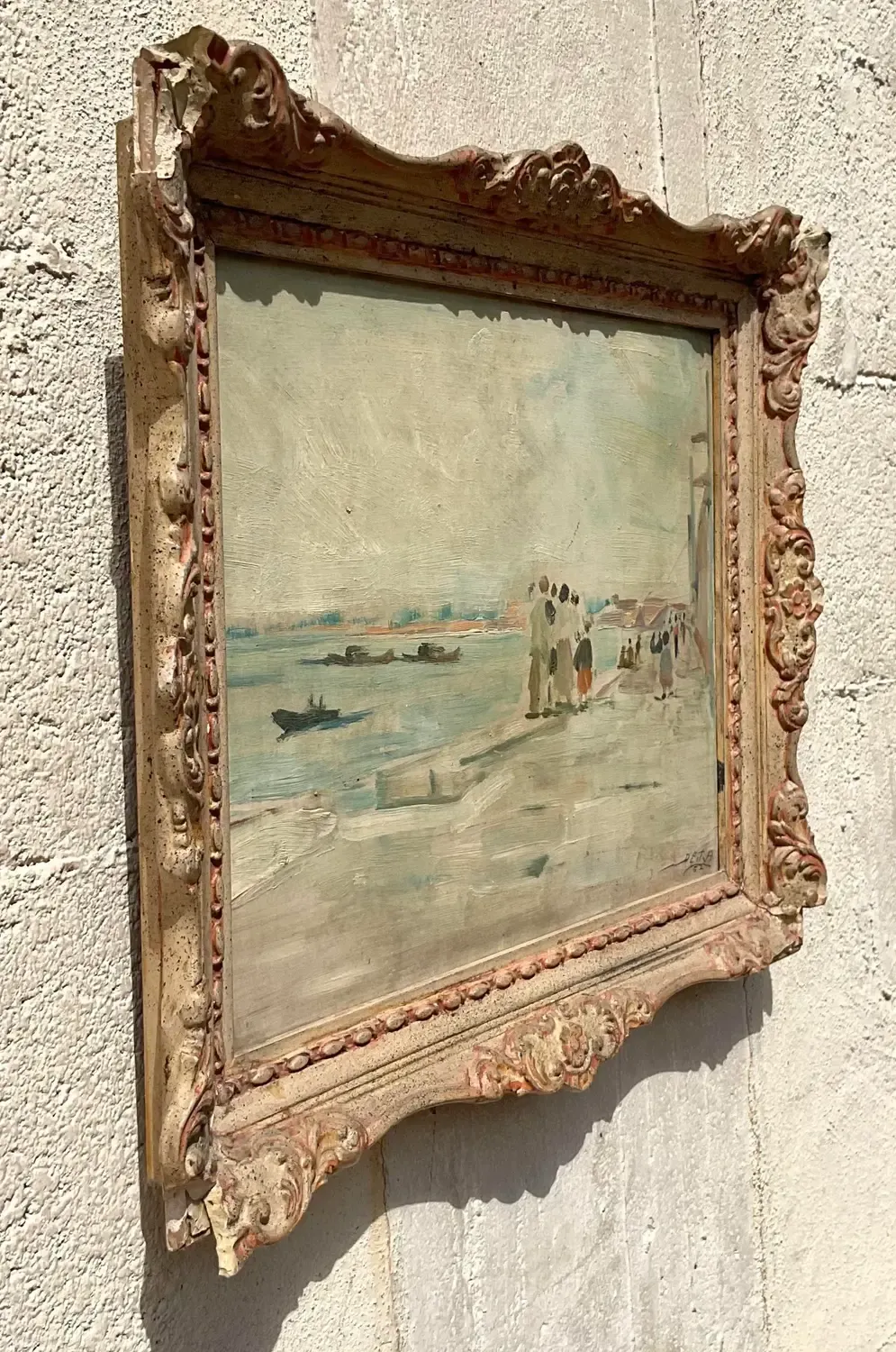 Vintage Regency Original Figurative Seascape Oil Painting on Board — additional photo 5
