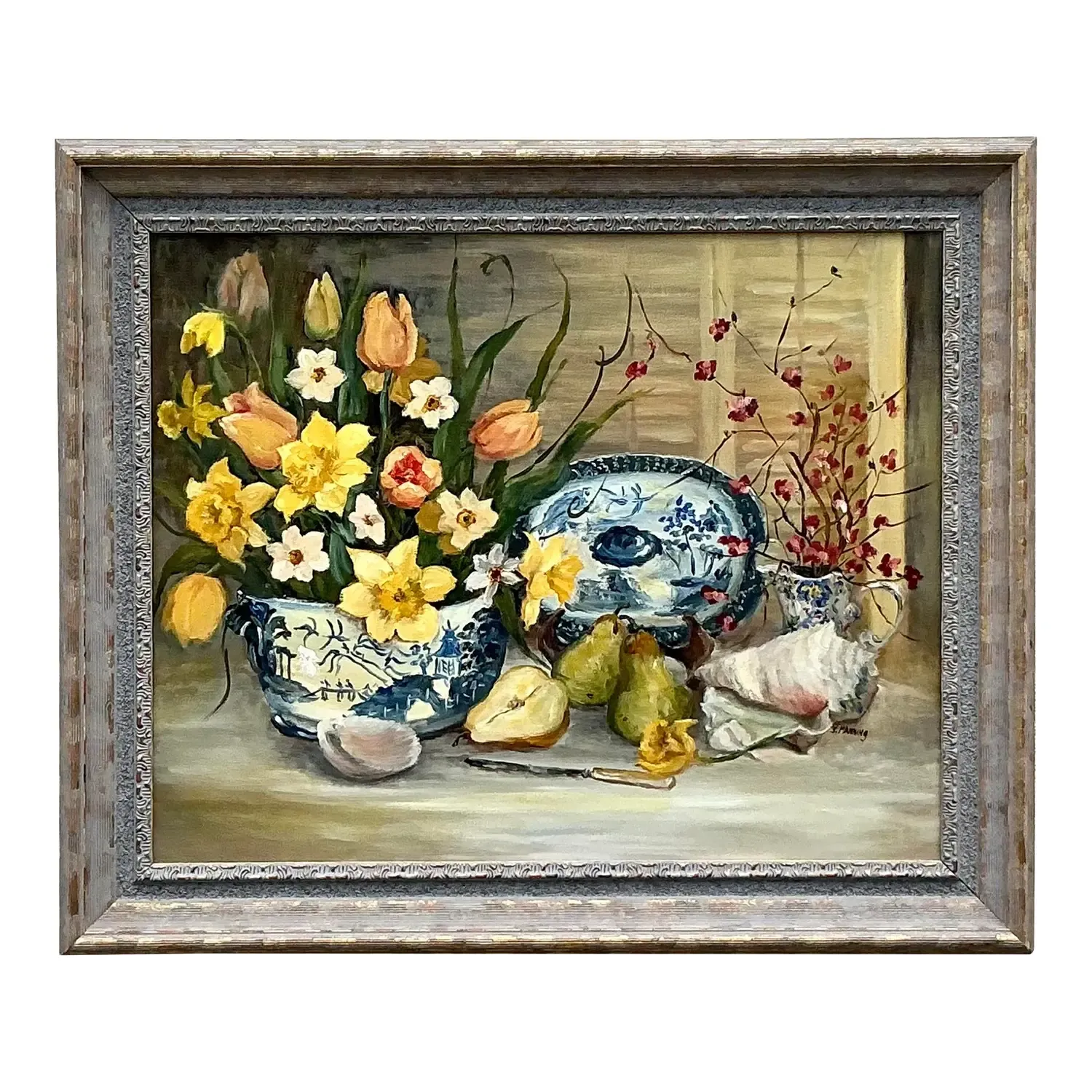 Vintage Regency Original Floral Still Life Painting on Canvas — additional photo 1
