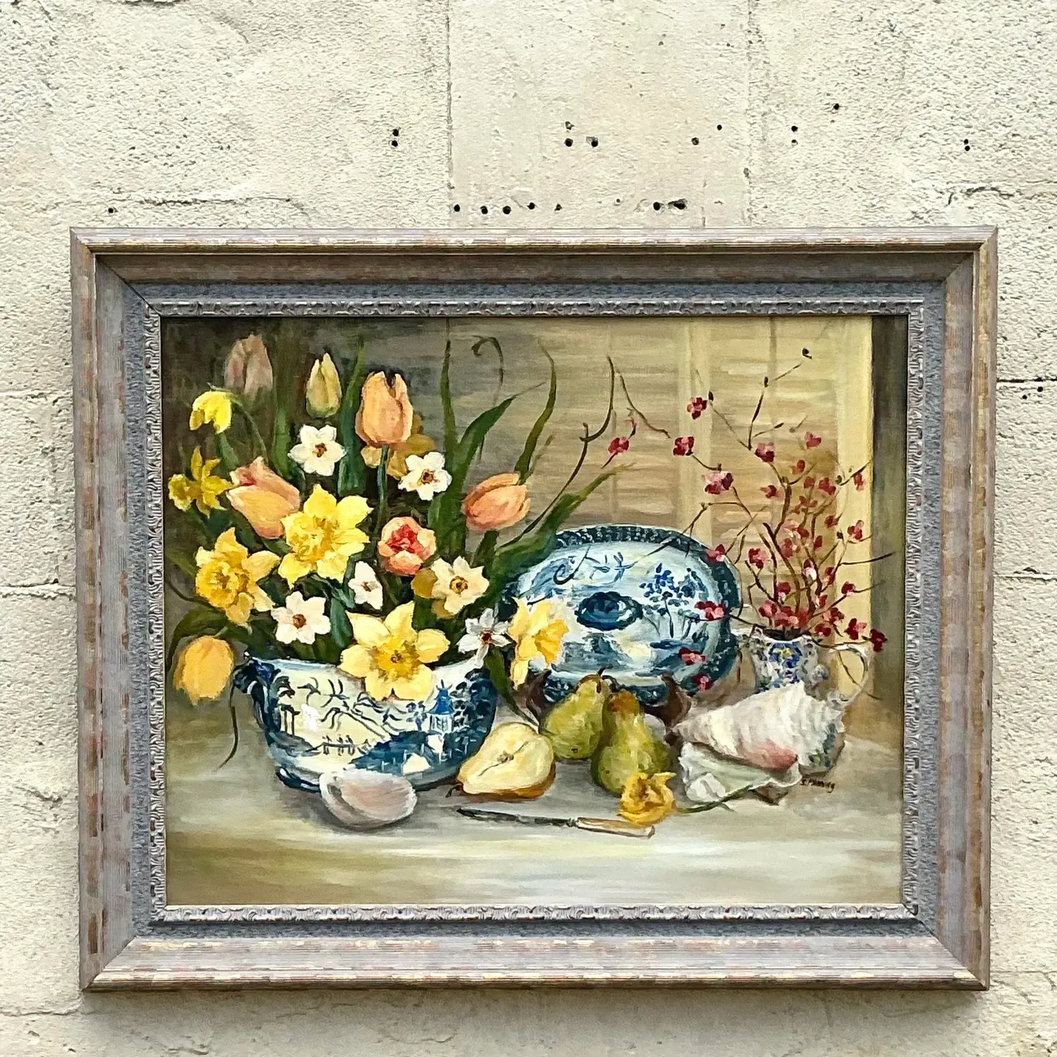 Vintage Regency Original Floral Still Life Painting on Canvas — additional photo 2