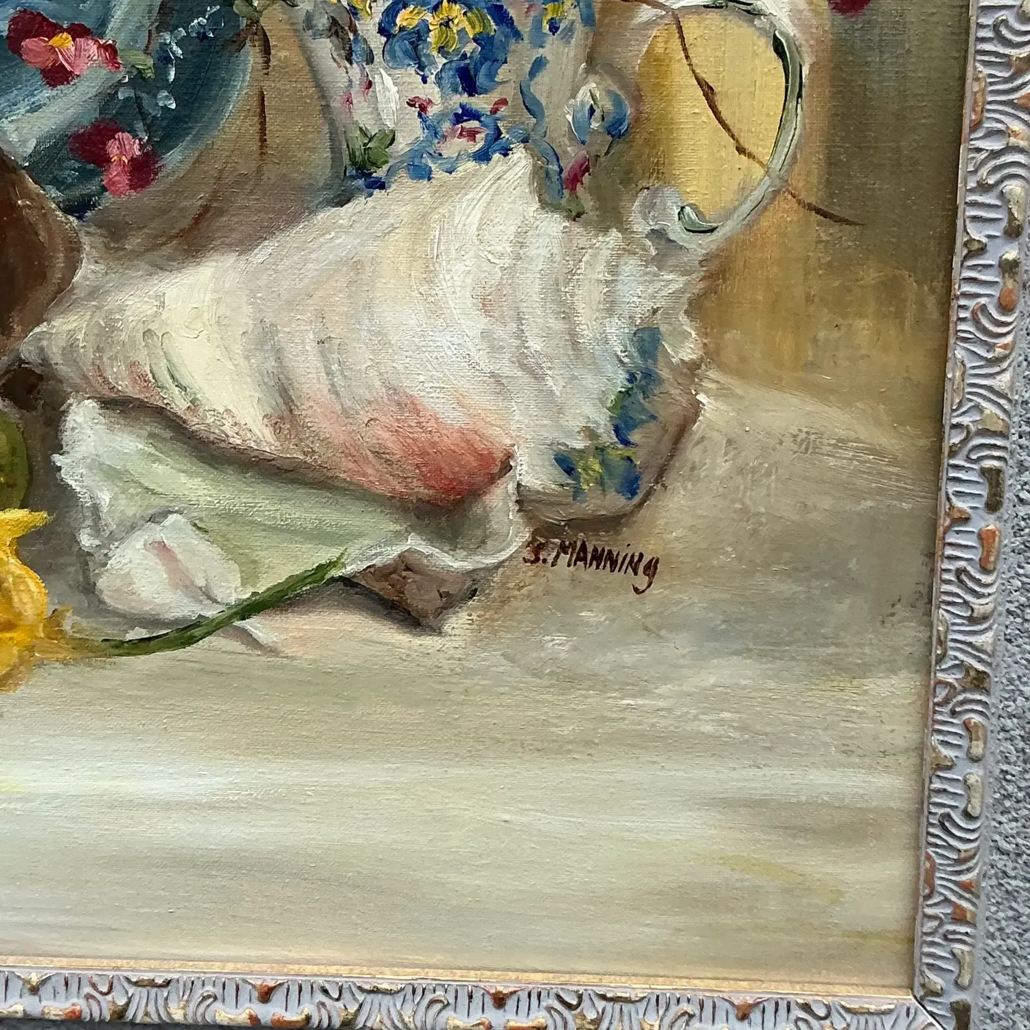 Vintage Regency Original Floral Still Life Painting on Canvas — additional photo 4