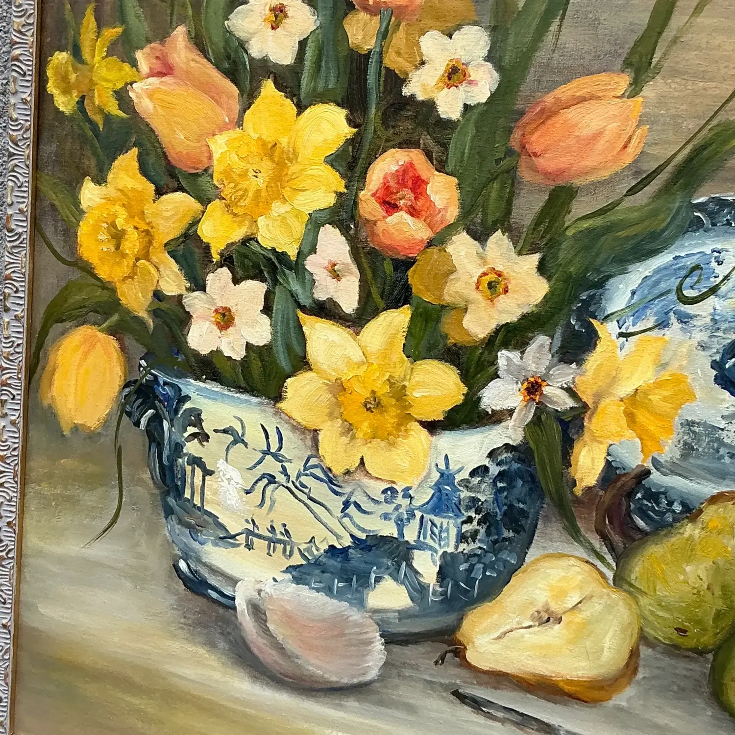 Vintage Regency Original Floral Still Life Painting on Canvas — additional photo 5