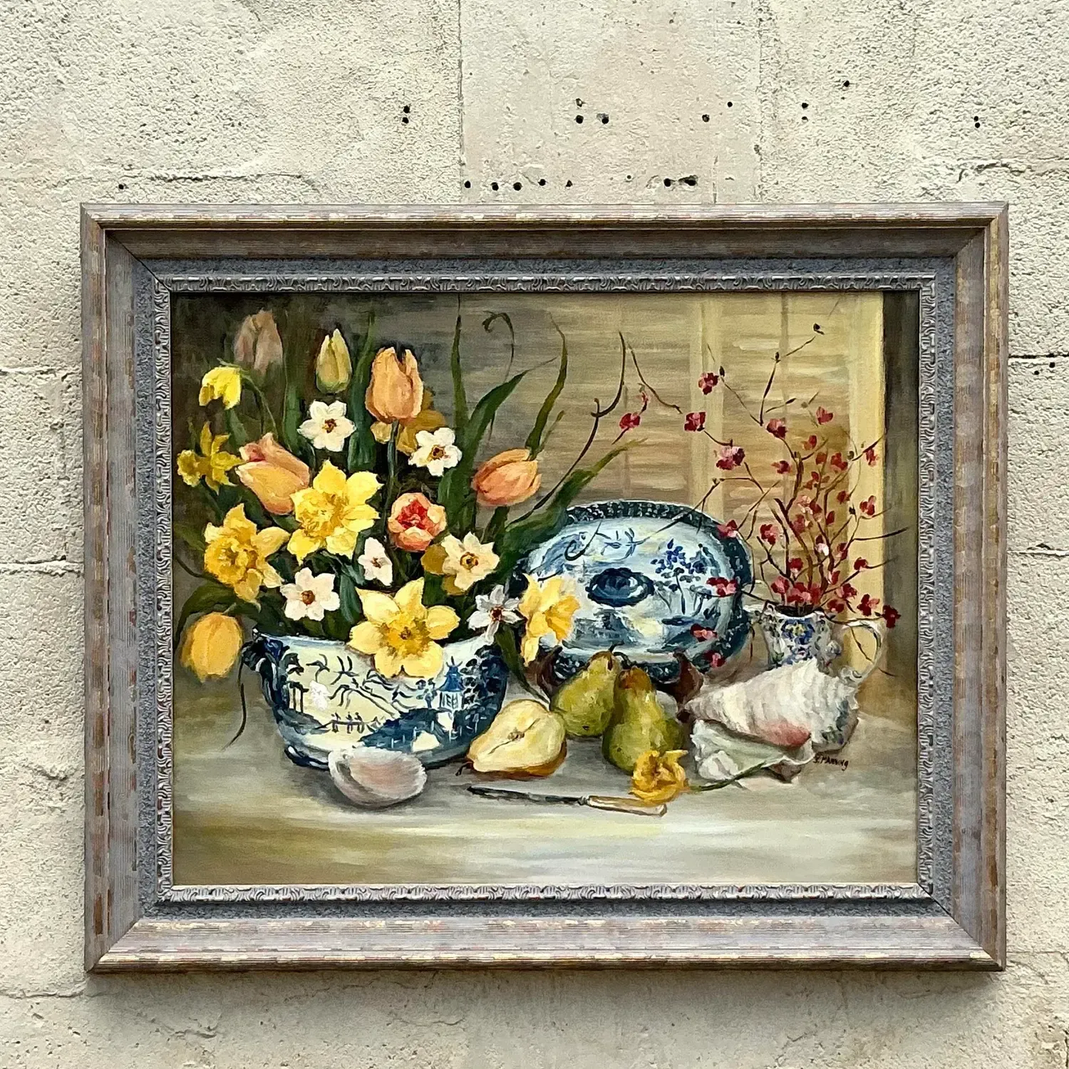 Vintage Regency Original Floral Still Life Painting on Canvas — additional photo 7