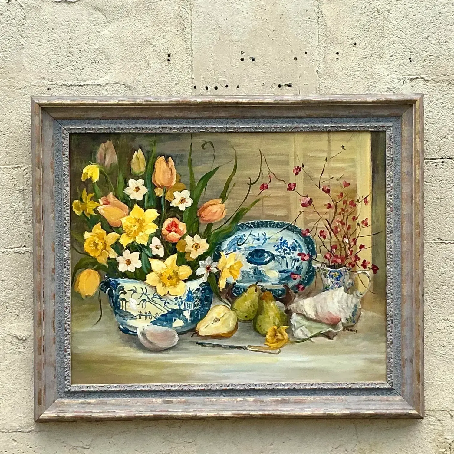 Vintage Regency Original Floral Still Life Painting on Canvas — additional photo 8