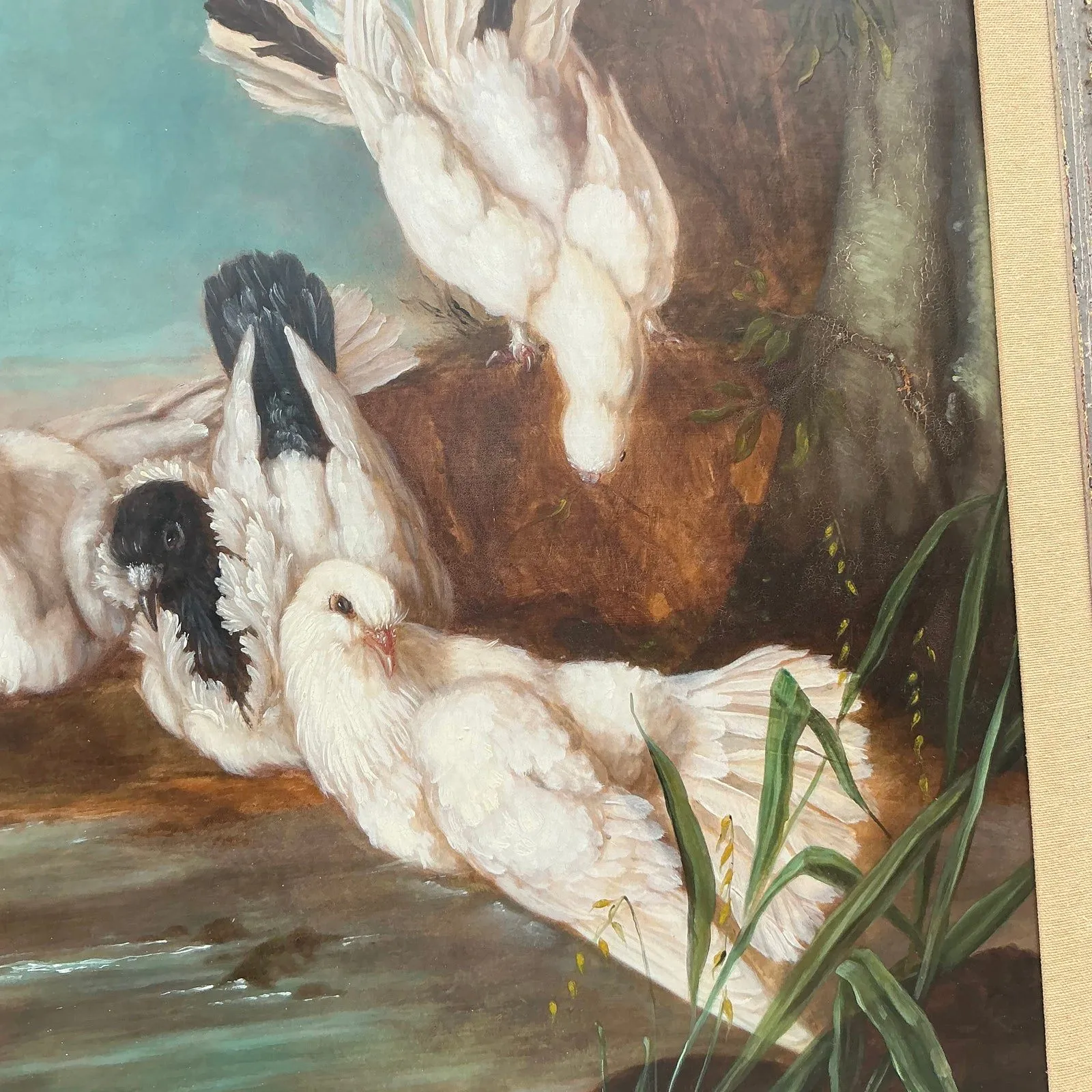 Vintage Regency Original Oil Painting of Doves — additional photo 1
