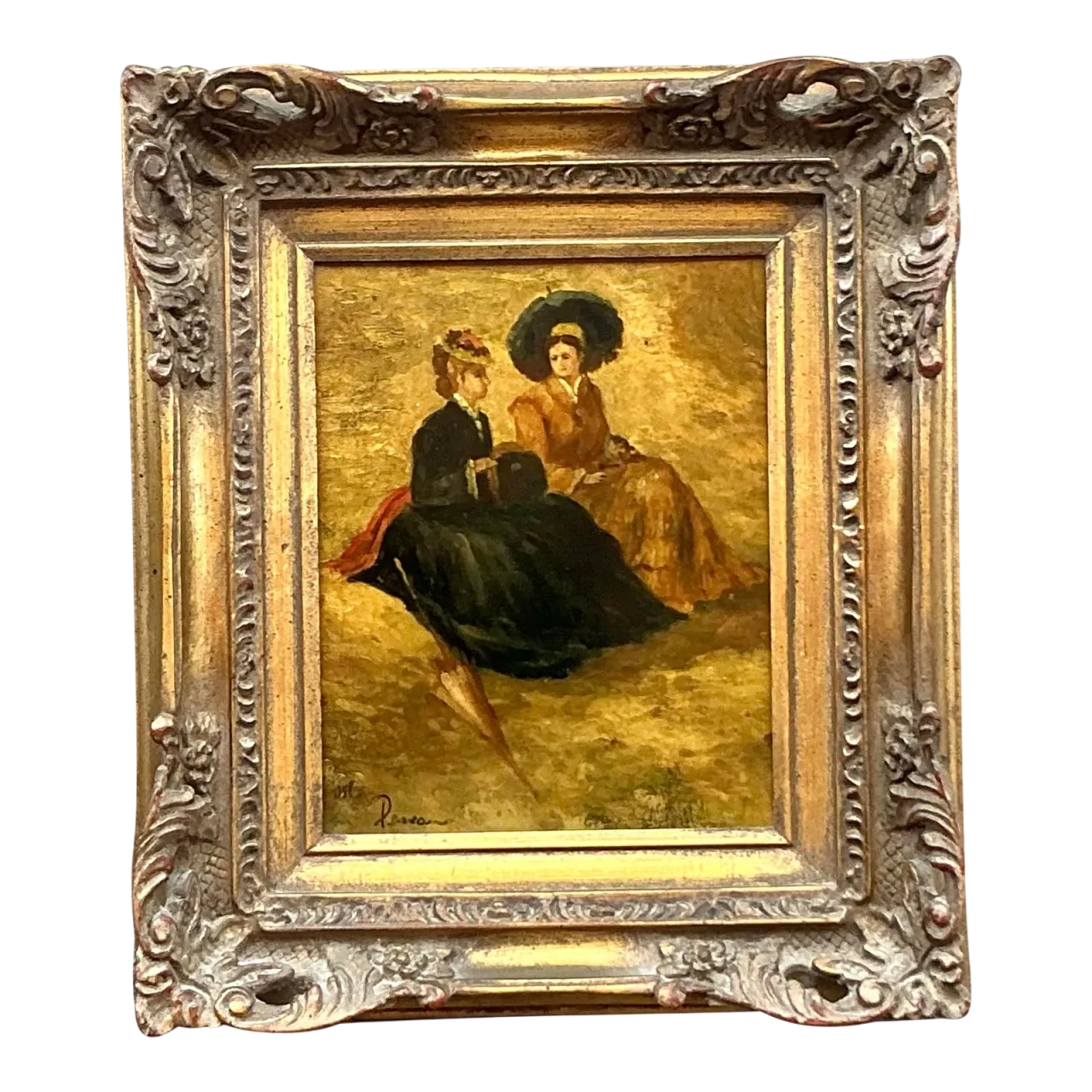 Vintage Regency Original Oil Portrait Oil Paintings of 2 Ladies