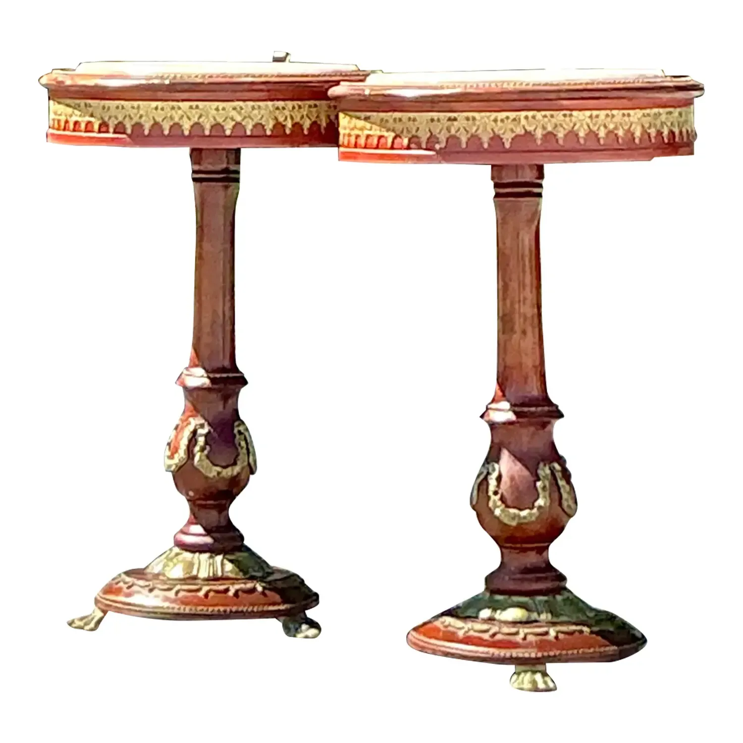 Vintage Regency Ormolu Pedestal Table With Inset Marble - Set of 2 — additional photo 1