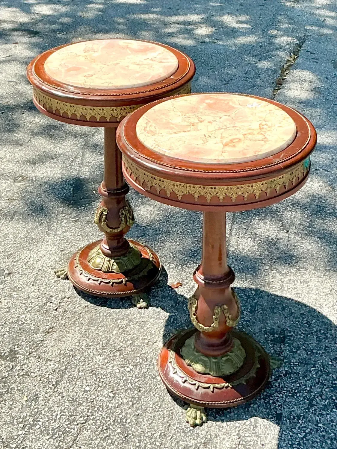 Vintage Regency Ormolu Pedestal Table With Inset Marble - Set of 2 — additional photo 2
