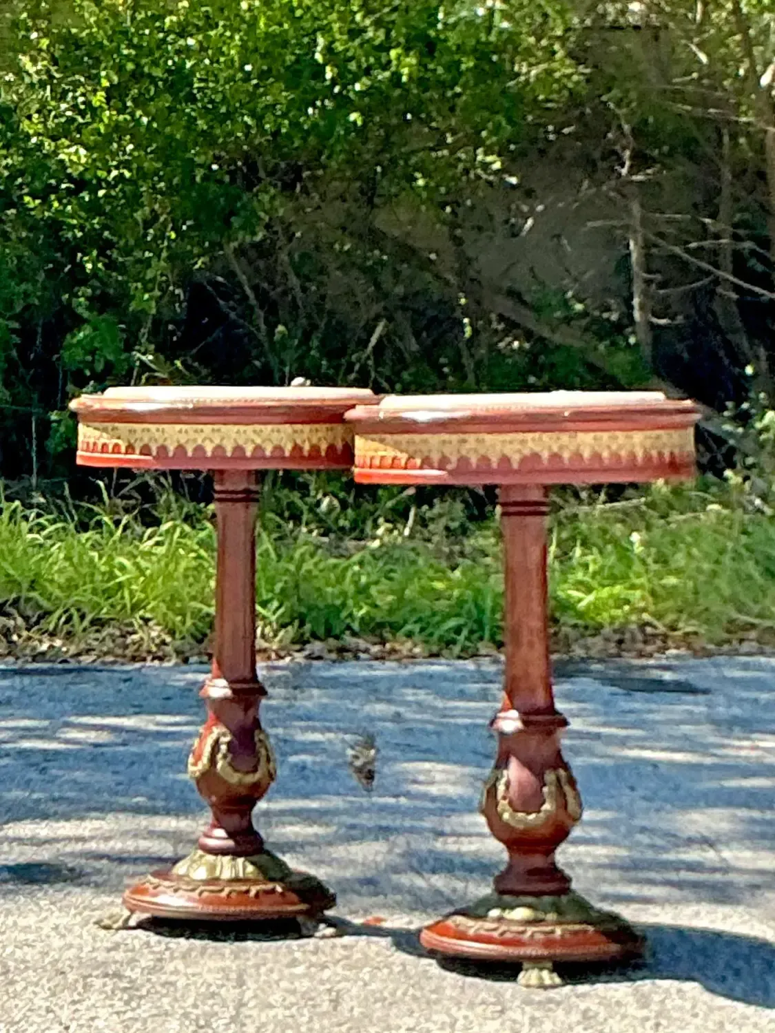Vintage Regency Ormolu Pedestal Table With Inset Marble - Set of 2 — additional photo 3