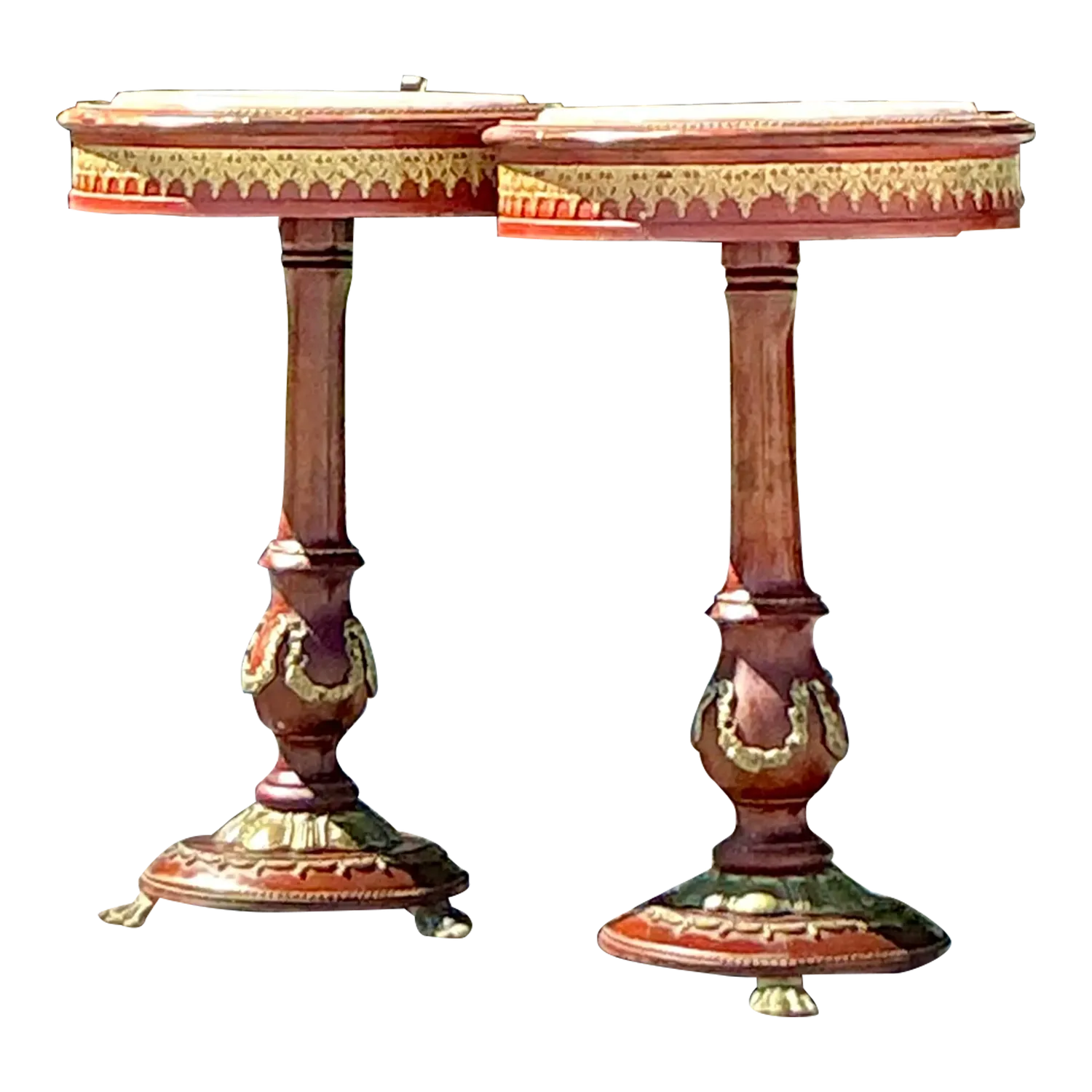 Vintage Regency Ormolu Pedestal Table With Inset Marble - Set of 2 — additional photo 4
