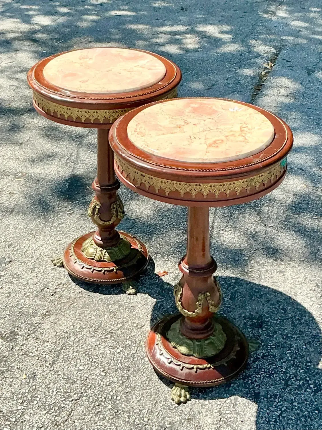 Vintage Regency Ormolu Pedestal Table With Inset Marble - Set of 2 — additional photo 5