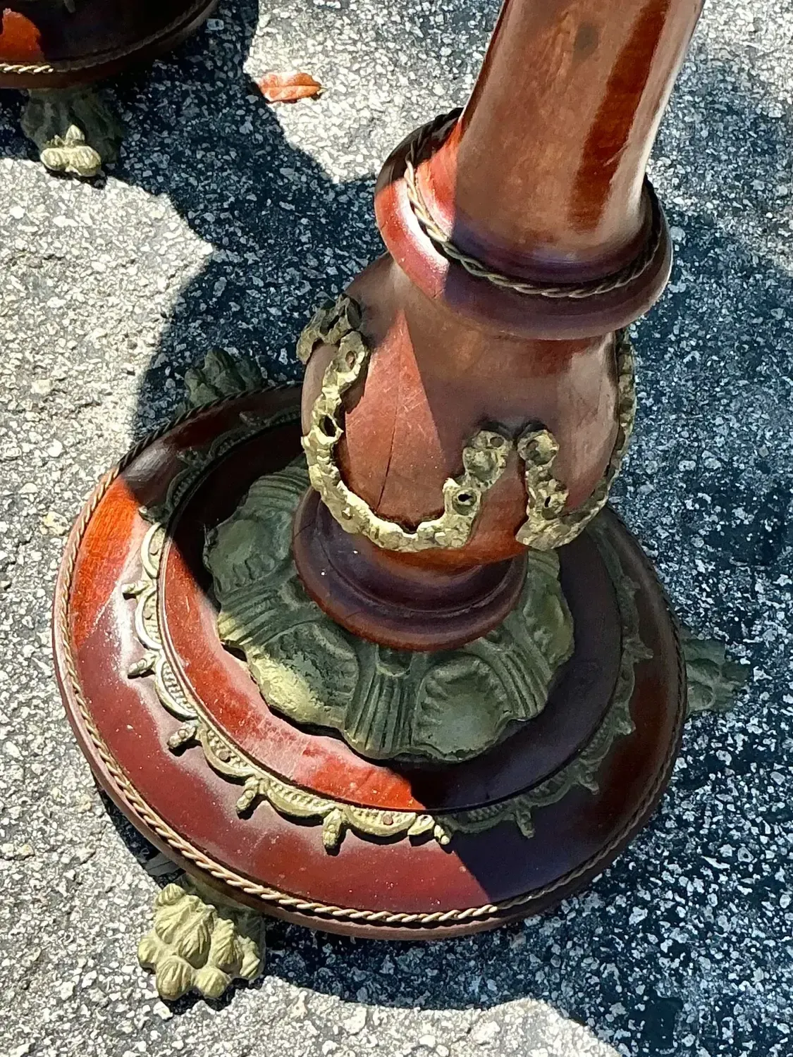 Vintage Regency Ormolu Pedestal Table With Inset Marble - Set of 2 — additional photo 6