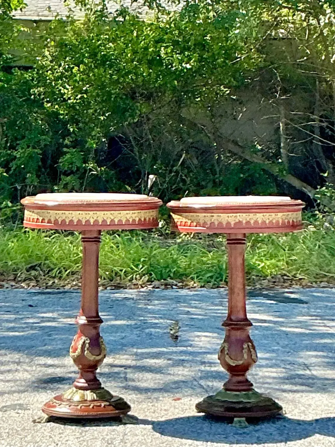 Vintage Regency Ormolu Pedestal Table With Inset Marble - Set of 2 — additional photo 7