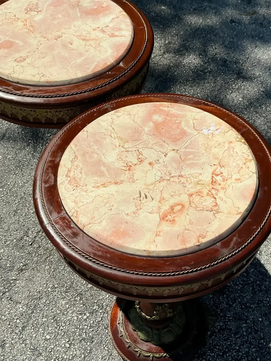 Vintage Regency Ormolu Pedestal Table With Inset Marble - Set of 2 — additional photo 8