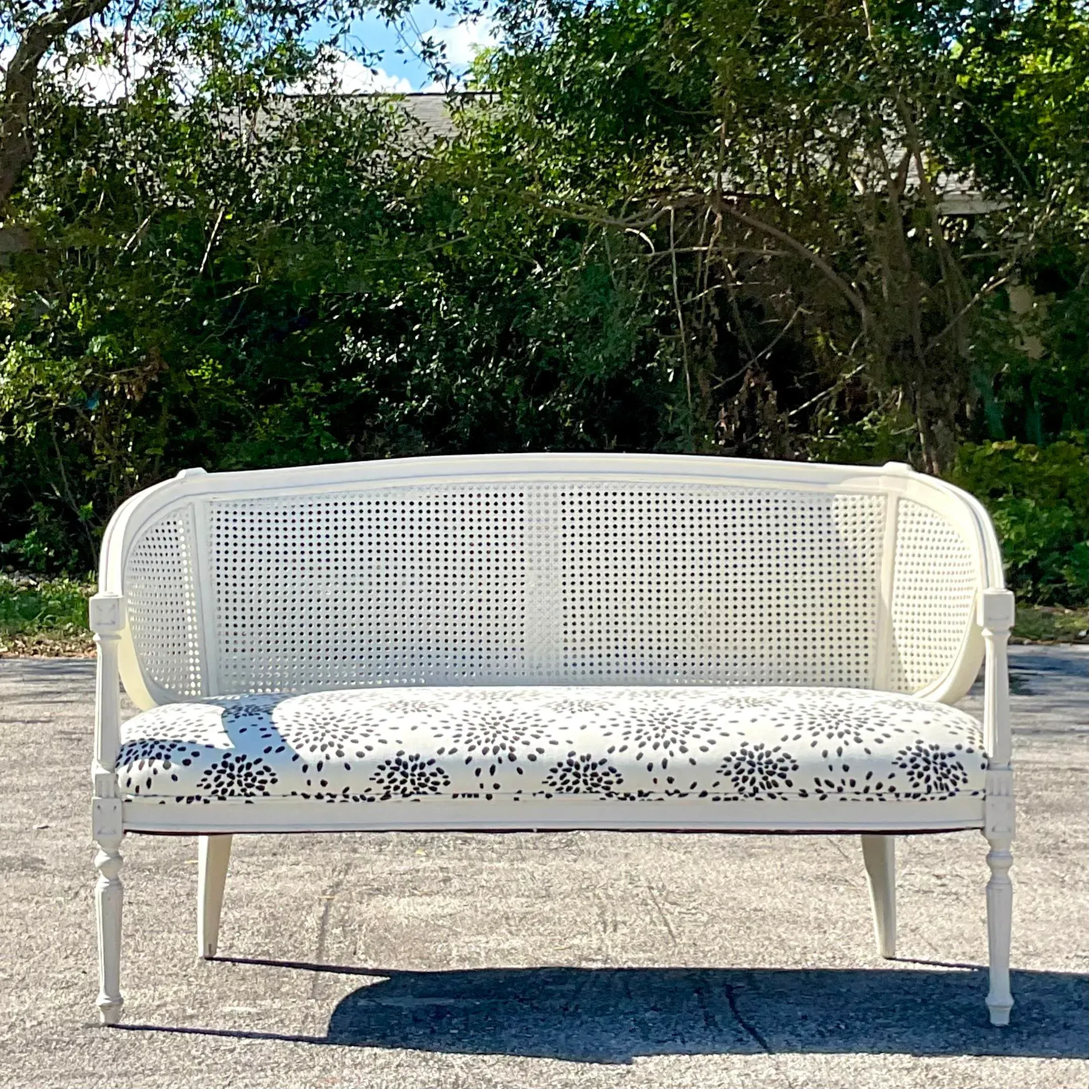 Vintage Regency Painted Cane Settee With Albert Hadley’s “Fireworks” — additional photo 1