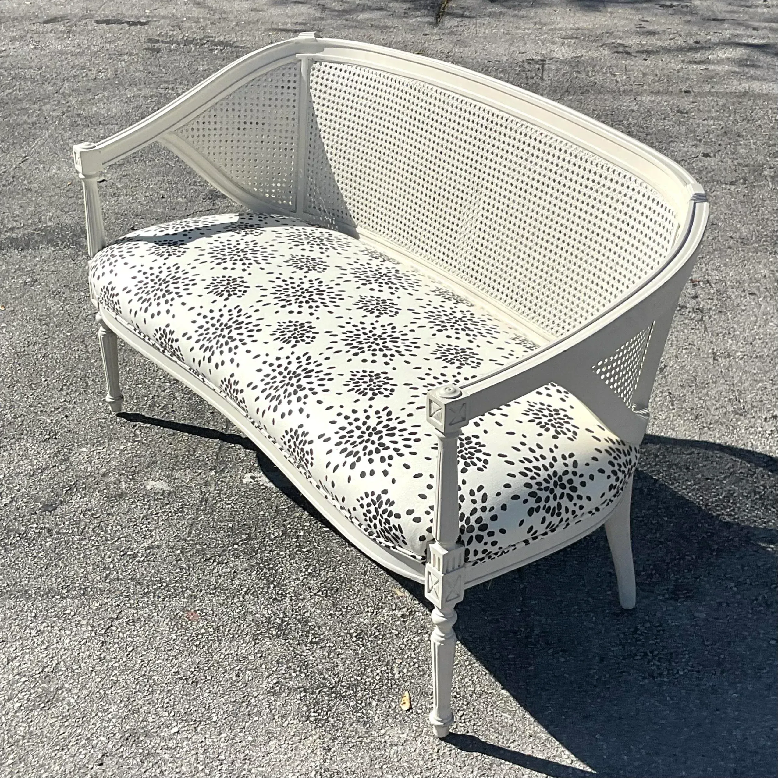 Vintage Regency Painted Cane Settee With Albert Hadley’s “Fireworks” — additional photo 2