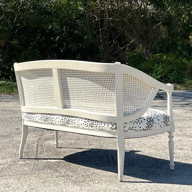 Vintage Regency Painted Cane Settee With Albert Hadley’s “Fireworks” — additional photo 3
