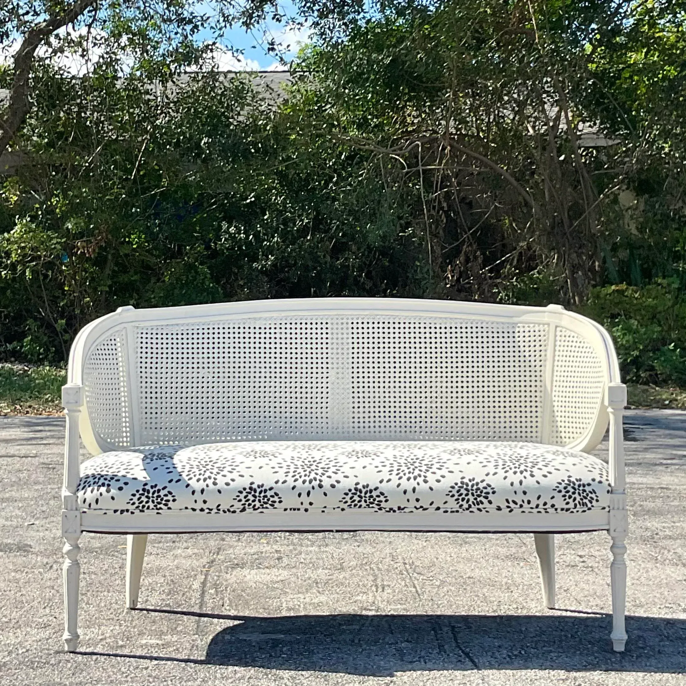 Vintage Regency Painted Cane Settee With Albert Hadley’s “Fireworks” — additional photo 5
