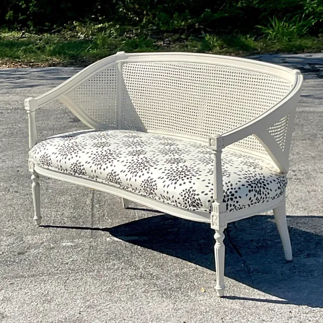 Vintage Regency Painted Cane Settee With Albert Hadley’s “Fireworks” — additional photo 6