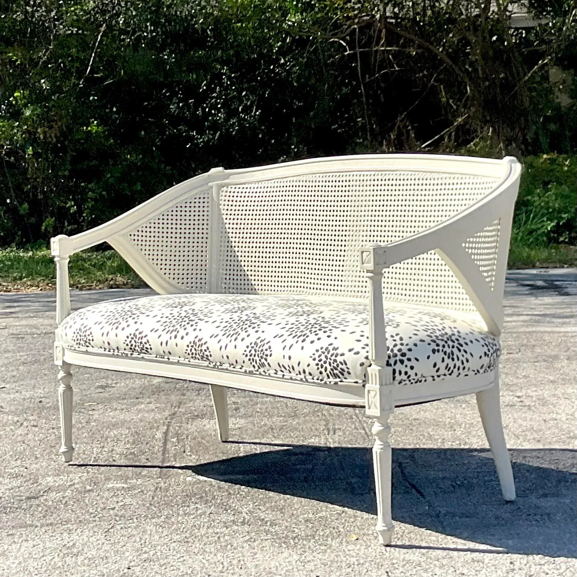 Vintage Regency Painted Cane Settee With Albert Hadley’s “Fireworks” — additional photo 7