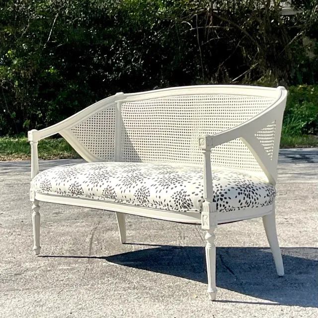 Vintage Regency Painted Cane Settee With Albert Hadley’s “Fireworks” — additional photo 7