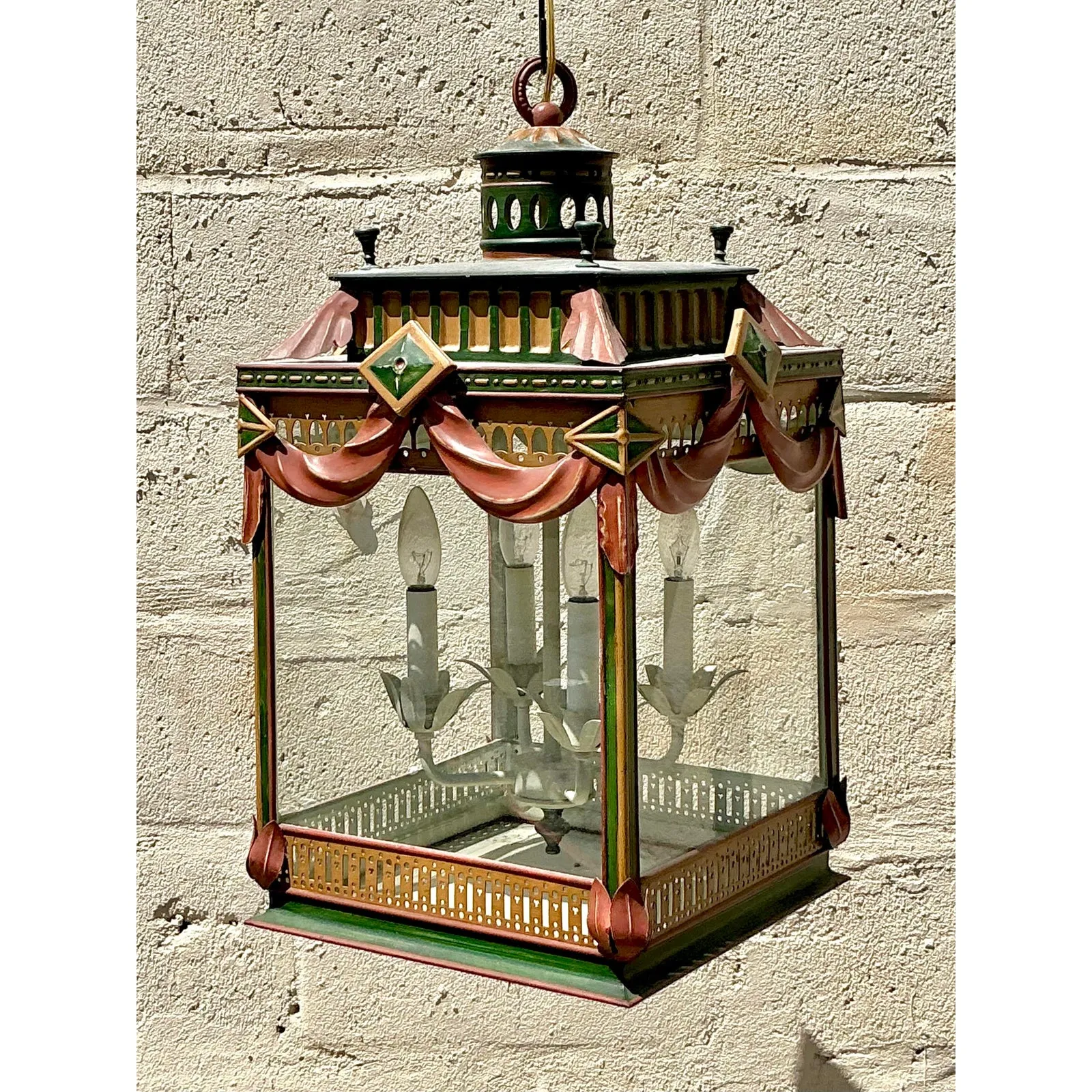 Vintage Regency Painted Swag Lantern — additional photo 2