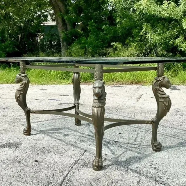 Vintage Regency Patinated Cast Steel Tiger Dining Table — additional photo 3