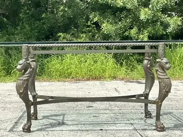 Vintage Regency Patinated Cast Steel Tiger Dining Table — additional photo 7