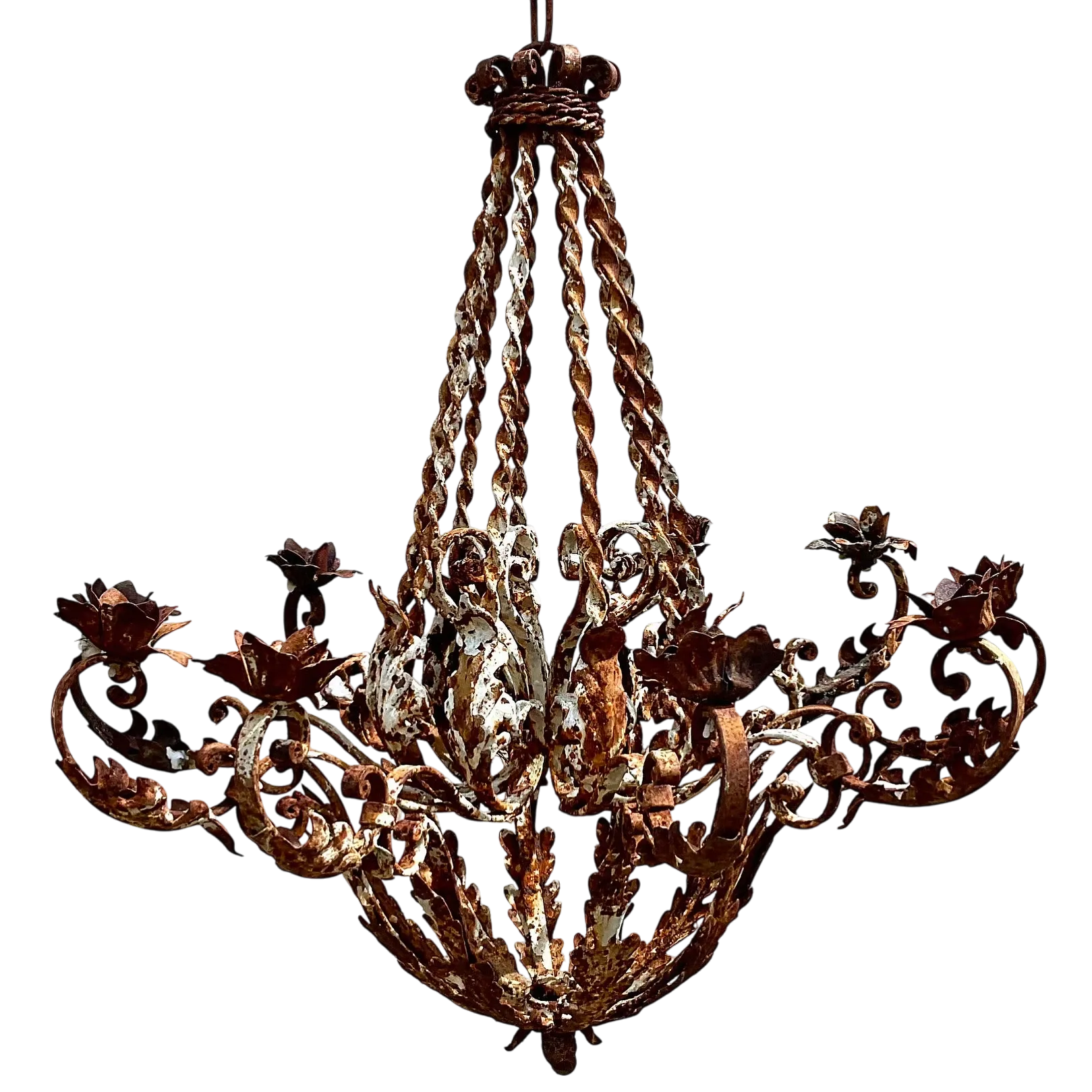 Vintage Regency Patinated Leaf Candle Chandelier
