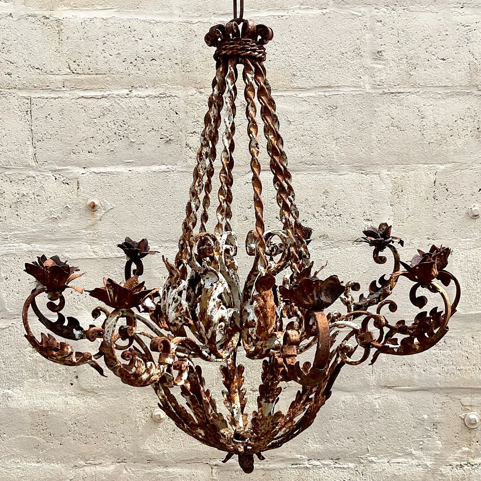Vintage Regency Patinated Leaf Candle Chandelier — additional photo 4