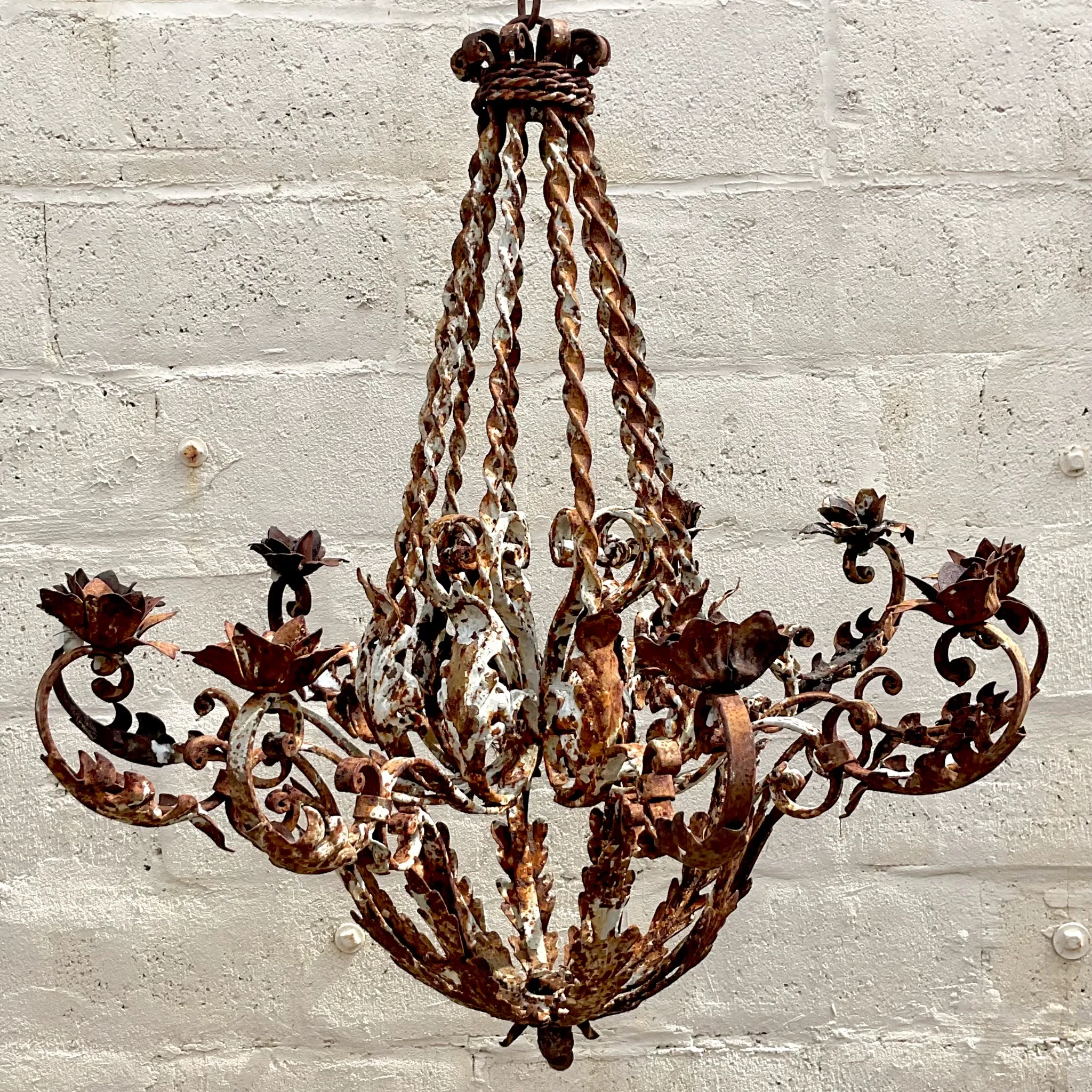Vintage Regency Patinated Leaf Candle Chandelier — additional photo 6