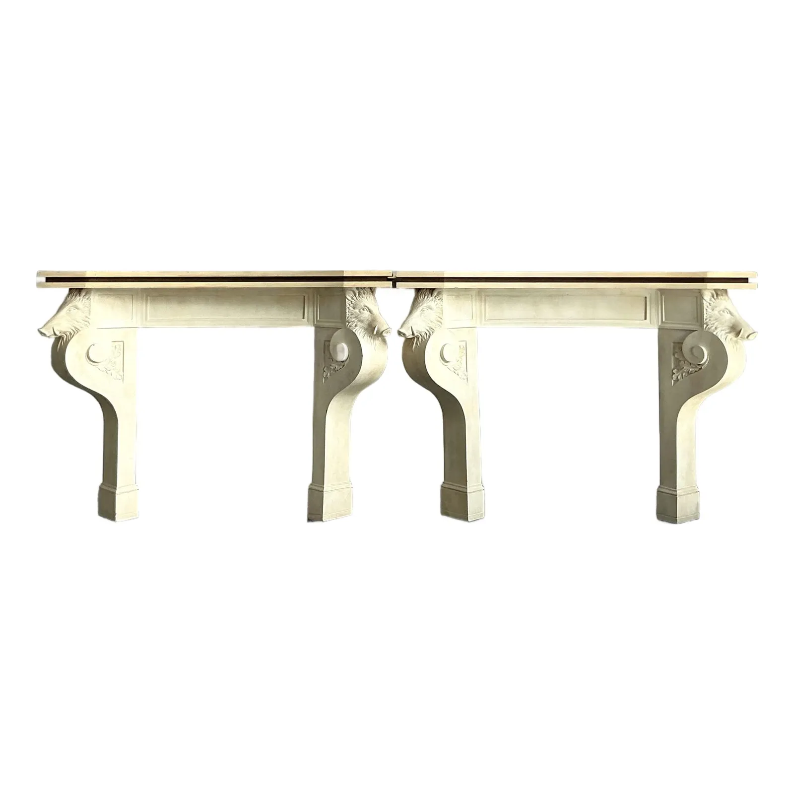 Vintage Regency Plaster Over Wood Boar Console Table - A Pair — additional photo 1