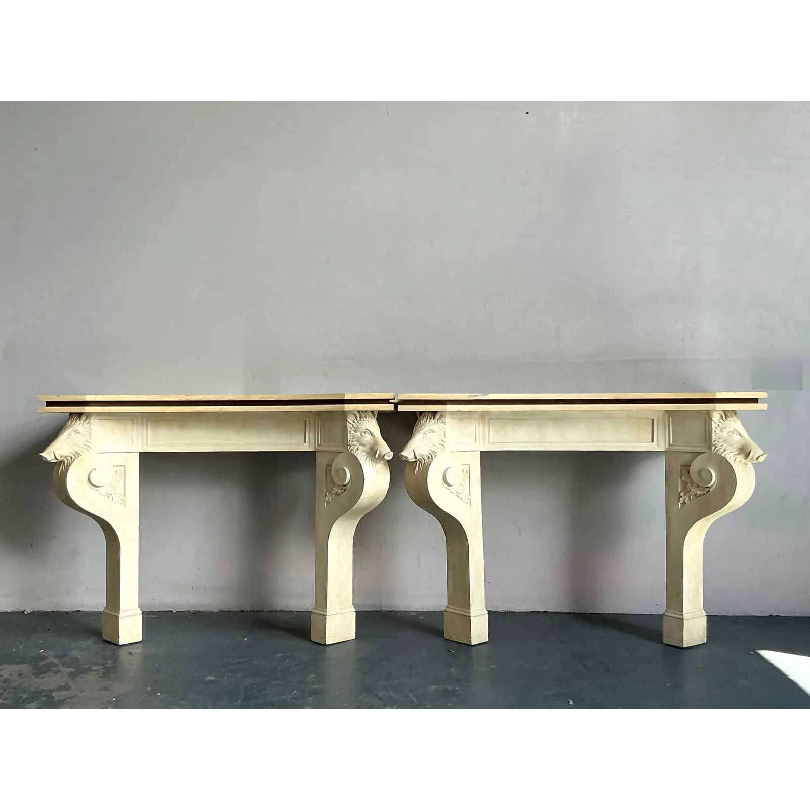 Vintage Regency Plaster Over Wood Boar Console Table - A Pair — additional photo 2