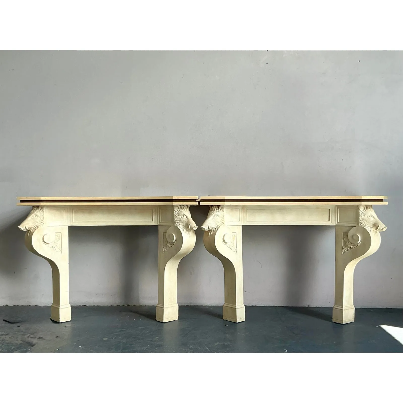 Vintage Regency Plaster Over Wood Boar Console Table - A Pair — additional photo 8