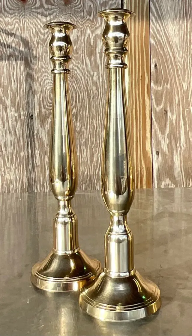 Vintage Regency Polished Brass Candlesticks - a Pair — additional photo 2