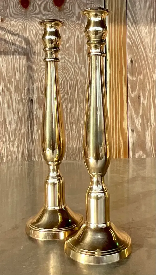 Vintage Regency Polished Brass Candlesticks - a Pair — additional photo 3