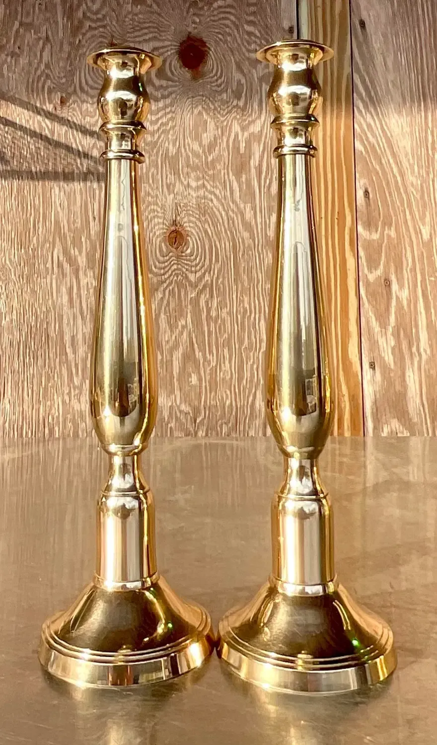 Vintage Regency Polished Brass Candlesticks - a Pair — additional photo 5