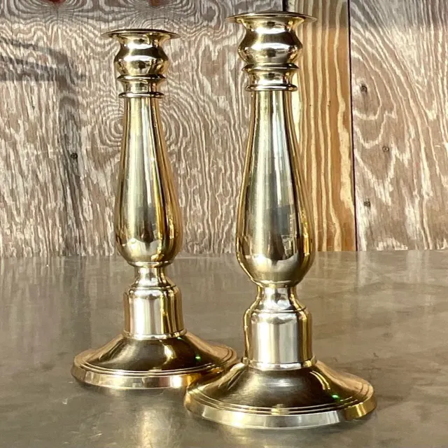 Vintage Regency Polished Brass Candlesticks - a Pair — additional photo 7