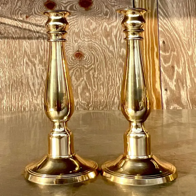 Vintage Regency Polished Brass Candlesticks - a Pair — additional photo 8