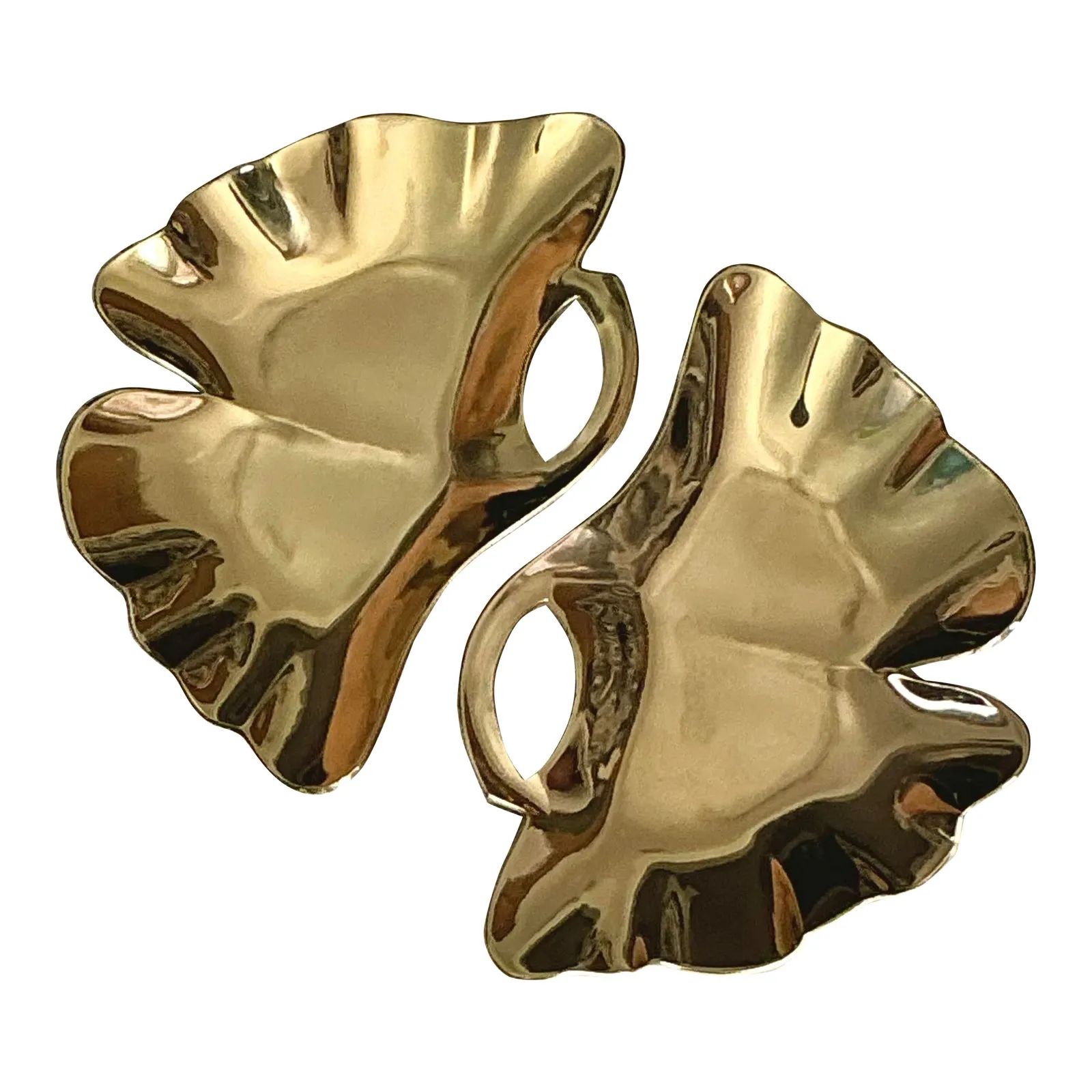 Vintage Regency Polished Brass Ginko Leaf Trays - a Pair — additional photo 6