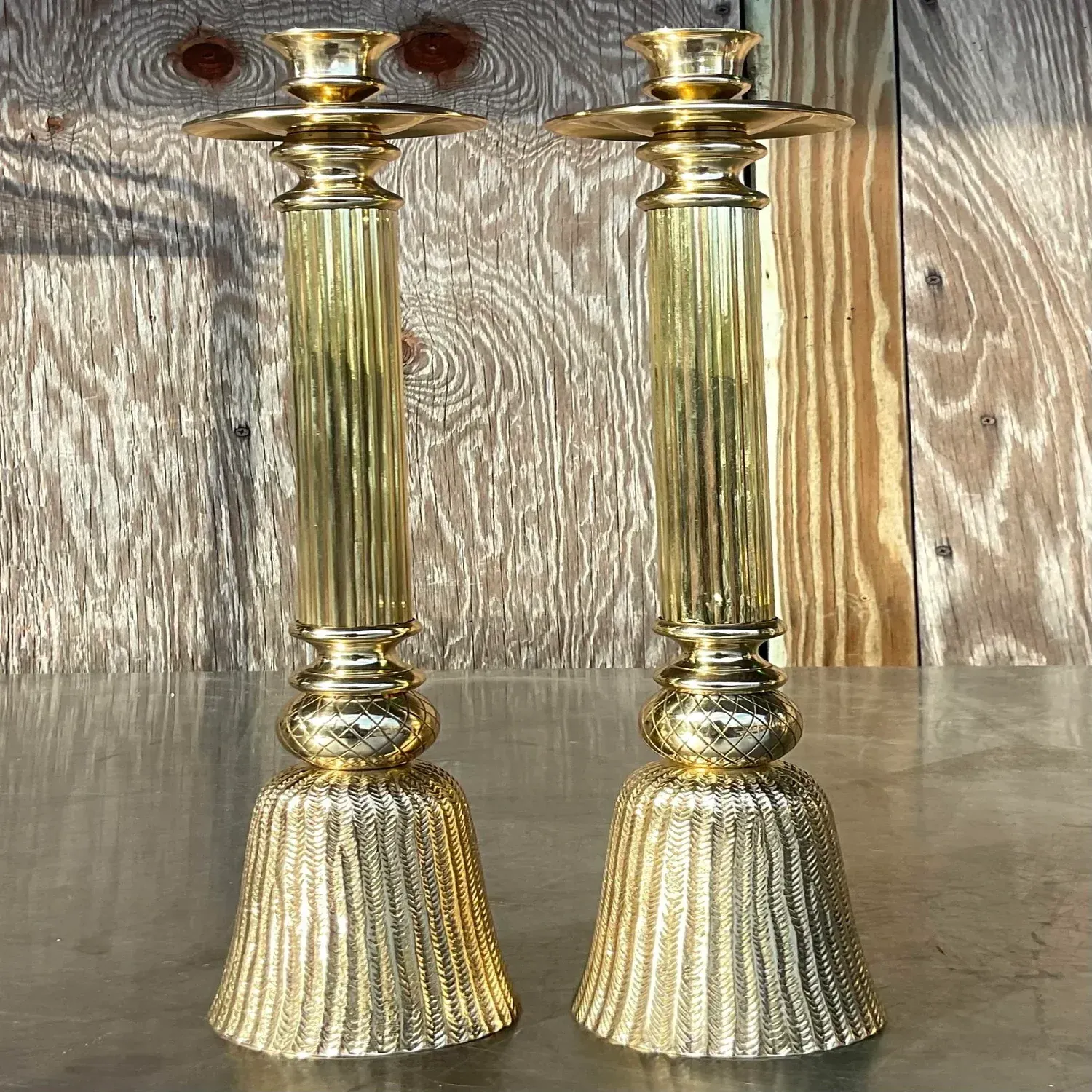 Vintage Regency Polished Brass Tassel Candlesticks - a Pair — additional photo 3