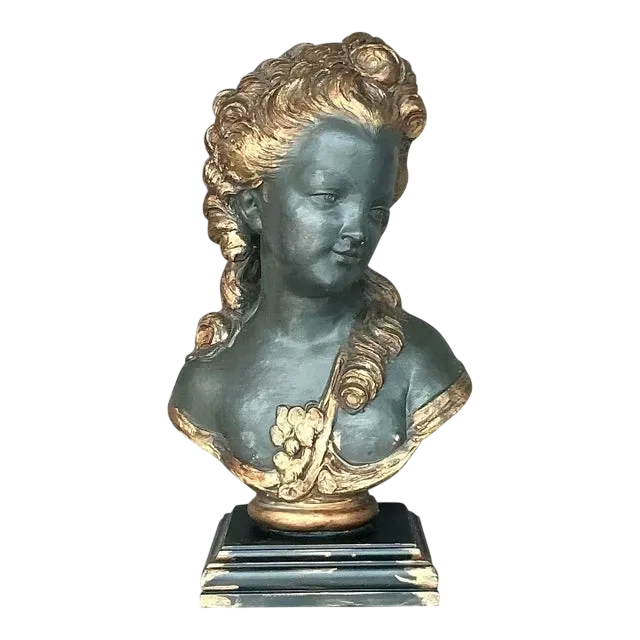 Vintage Regency Polychromed Plaster Bust of Woman