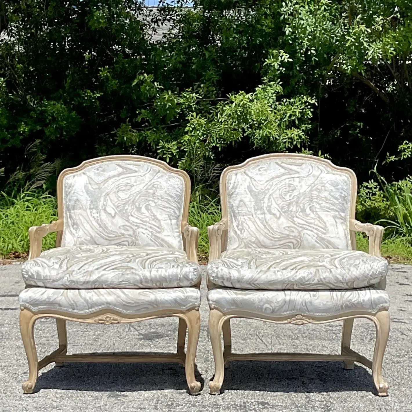 Vintage Regency Printed Swirl Bergere Chairs - a Pair — additional photo 2