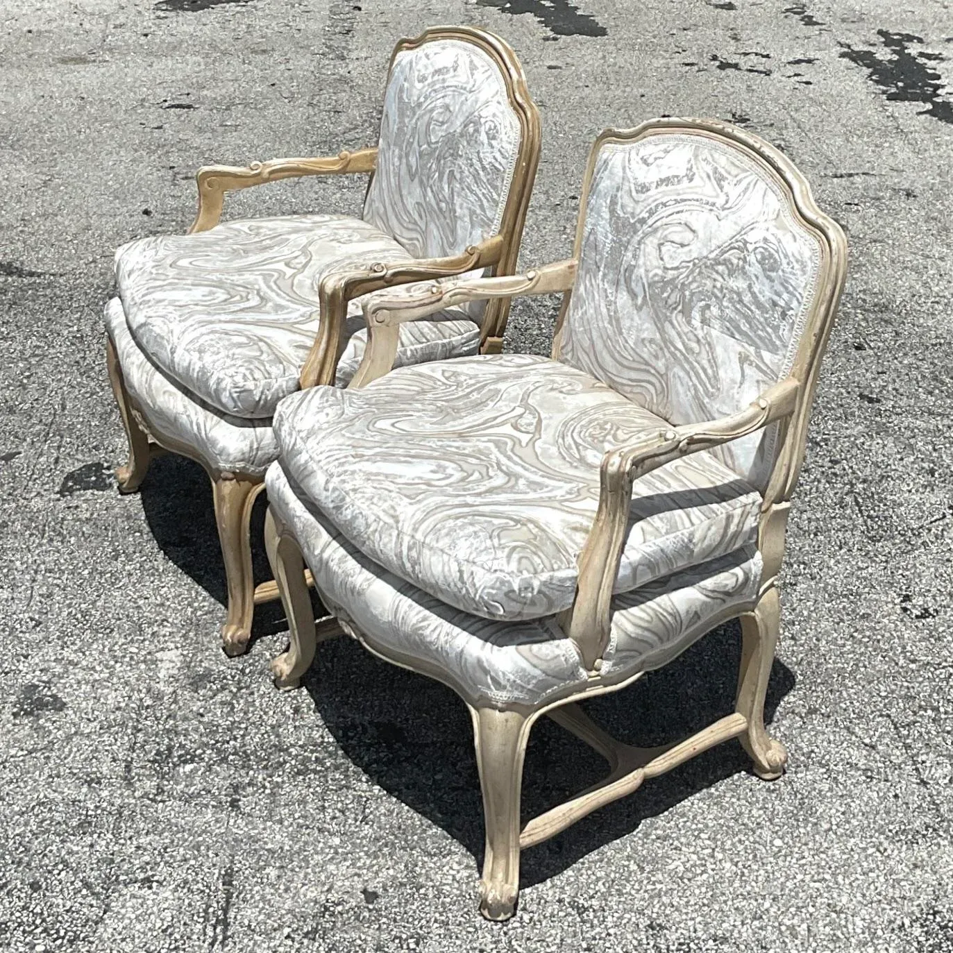 Vintage Regency Printed Swirl Bergere Chairs - a Pair — additional photo 5