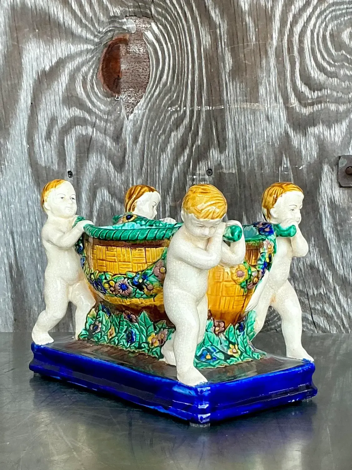 Vintage Regency Putti Cherub Majolica Centerpiece — additional photo 1