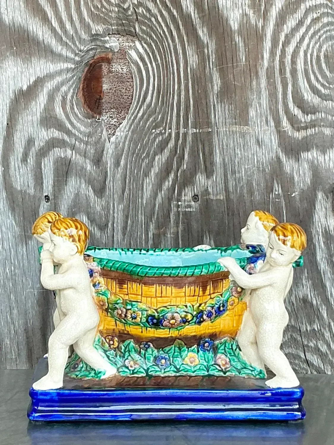 Vintage Regency Putti Cherub Majolica Centerpiece — additional photo 2