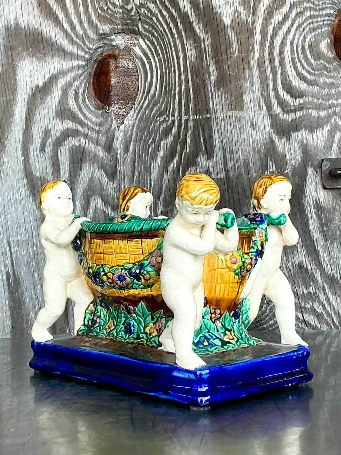 Vintage Regency Putti Cherub Majolica Centerpiece — additional photo 4