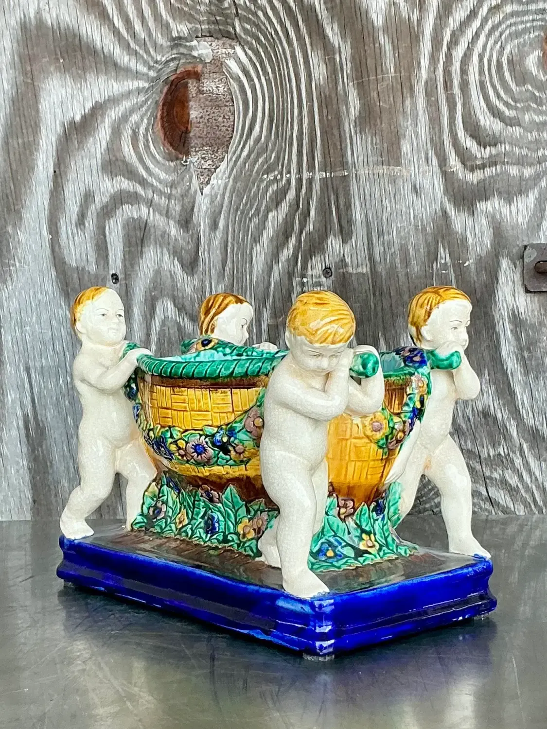 Vintage Regency Putti Cherub Majolica Centerpiece — additional photo 5