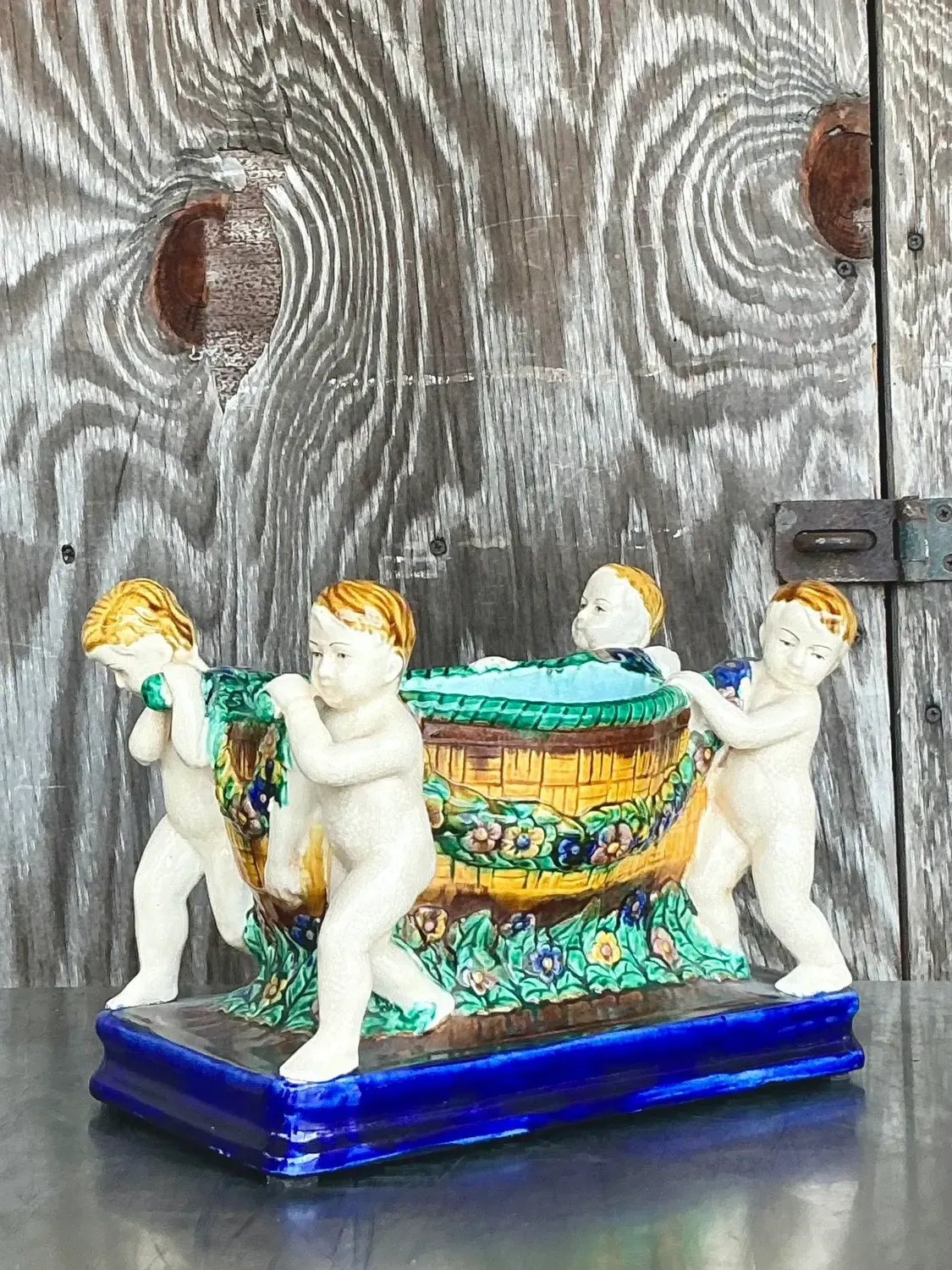 Vintage Regency Putti Cherub Majolica Centerpiece — additional photo 7